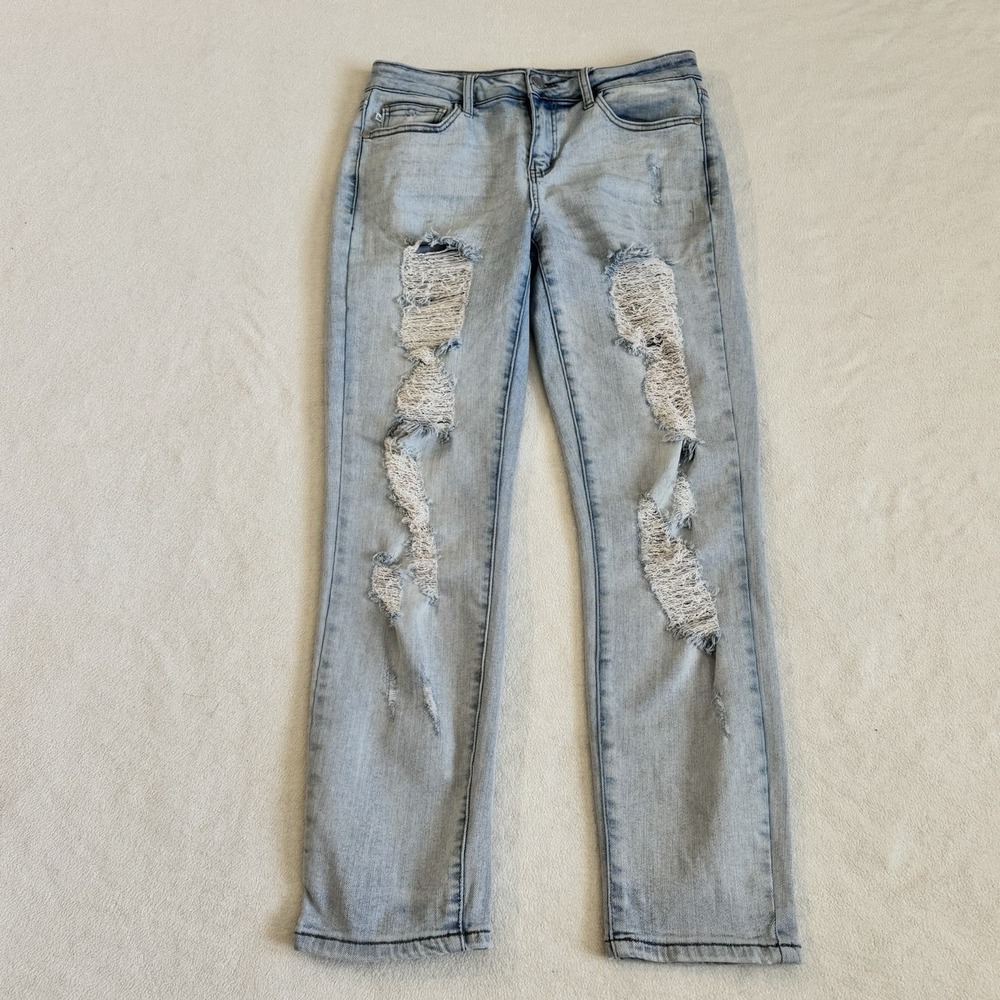 Judy Blue Boyfriend Jeans Distressed Light Wash‎ Stretch Denim Size 7/28